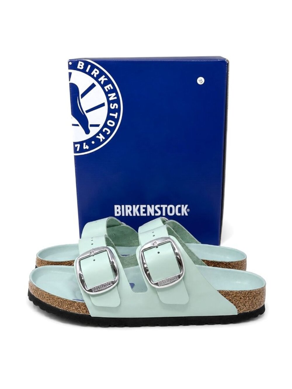Birkenstock Arizona Big Buckle Surf Green Natural Leather Sandals Womens EU 40